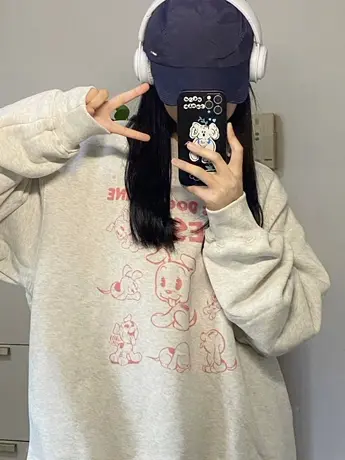 美式复古女士卫衣女2024新款爆款秋冬季加绒加厚oversize潮牌黑色图片