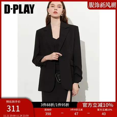 DPLAY秋装新通勤ol风套装经典黑气质翻驳领堆堆袖西装外套商品大图