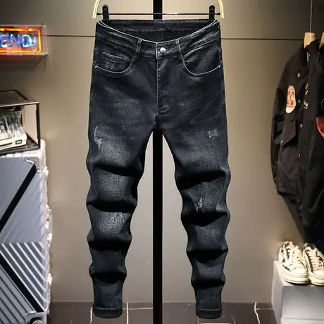 秋季新款高端弹力牛仔裤男潮牌修身小脚裤韩版休闲男士长裤子男装商品大图