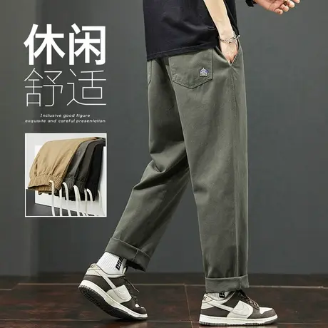 夏季军绿色美式工装阔腿休闲长裤男士直筒宽松纯棉男裤子夏天痞帅商品大图