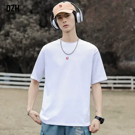 男士刺绣t恤2023流行白色短袖宽松男夏季潮牌男装衣服体恤衫半袖商品大图