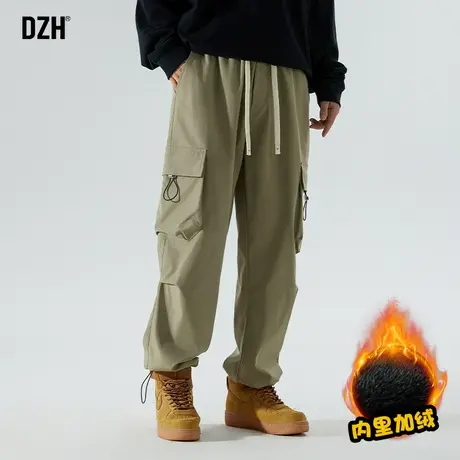 男士美式军绿色加绒工装裤潮牌男2024新款男裤秋冬厚款裤子冲锋裤商品大图