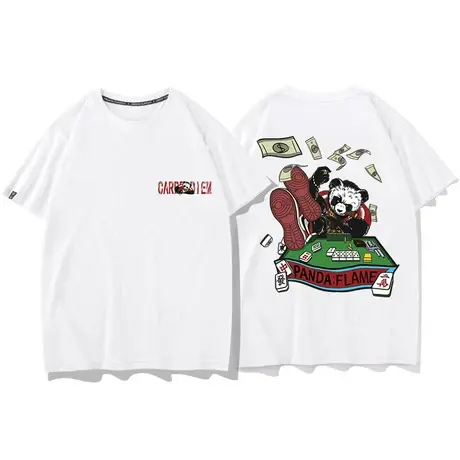 秀洛中国风T恤男短袖熊猫打麻将雀神雀圣发财半袖纯棉潮流体恤TEE商品大图