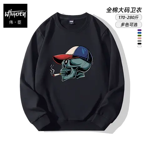 伟臣2022秋冬新品大码男士圆领宽松卫衣胖子加肥加大套头百搭打底商品大图