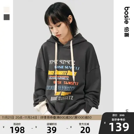 bosie2023春季新款连帽套头卫衣男情侣字母灯牌乱序排列印花上衣商品大图