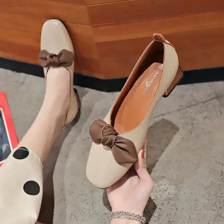 晚晚风配裙子单鞋女2024年春秋新款高级感蝴蝶结一脚蹬粗跟高跟鞋图片