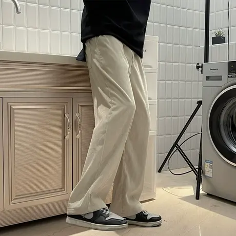 日系灯芯绒裤子男款秋冬潮牌宽松直筒裤美式复古白色休闲长裤男生图片