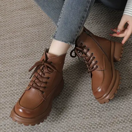 短款马丁靴女2023年新款真皮大码女靴41一43冬季加绒瘦瘦靴大棉图片