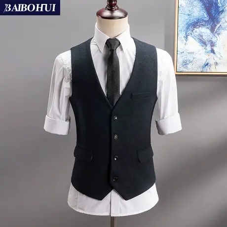 秋冬新款呢子休闲西装马甲男韩版修身英伦男士西服马夹坎肩背心潮图片