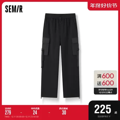 [商场同款]森马休闲裤女纯色工装裤高街冬2023新款黑色阔腿裤潮酷商品大图