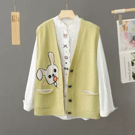 针织背心马甲女秋冬2024年早春新款洋气刺绣卡通马夹开衫宽松外搭图片