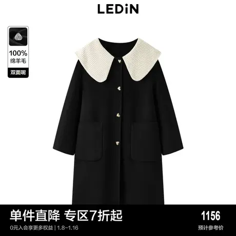 【商场同款】乐町娃娃领毛呢外套冬季甜美黑色大衣C1AAD4240图片
