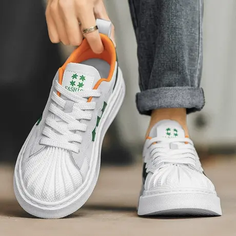 男鞋春夏季贝壳头2024新款青少年休闲运动小白鞋韩版厚底百搭板鞋商品大图