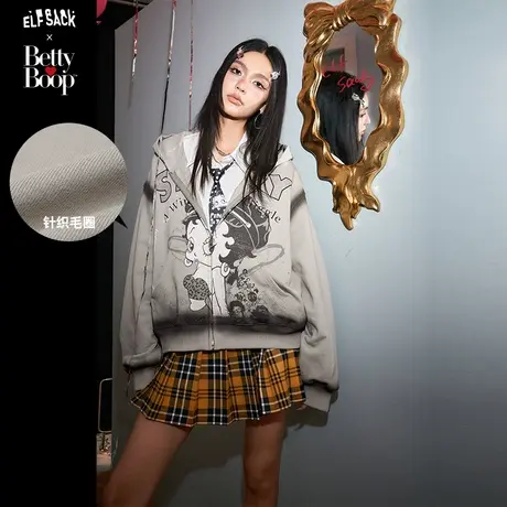 【贝蒂联名】妖精的口袋印花连帽卫衣开衫女2024早春新款宽松小众商品大图