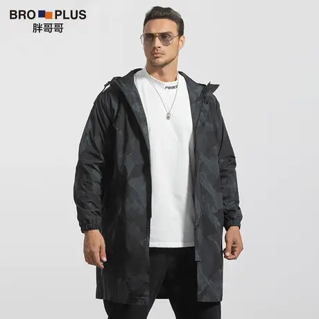 胖哥哥秋季中长款风衣男加肥加大宽松迷彩外套男时尚胖潮男装上衣商品大图