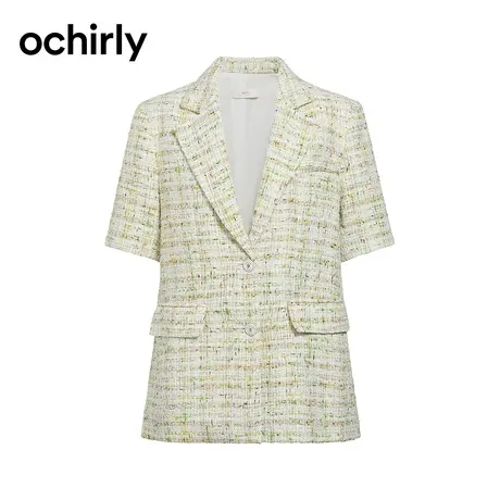 彩纱小香风西装 ochirly欧时力短袖外套女2024新款夏装中长款通勤图片