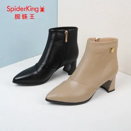 SPIDER KING/蜘蛛王时装靴真皮2023年秋商场新款矮筒单里尖头粗跟商品大图