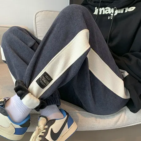 雪尼尔休闲裤男款冬季潮牌运动长裤秋冬款青少年加绒加厚男装裤子商品大图