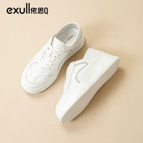 依思q小白鞋女2023新款春季女鞋厚底鞋女圆头系带白色板鞋休闲鞋商品大图