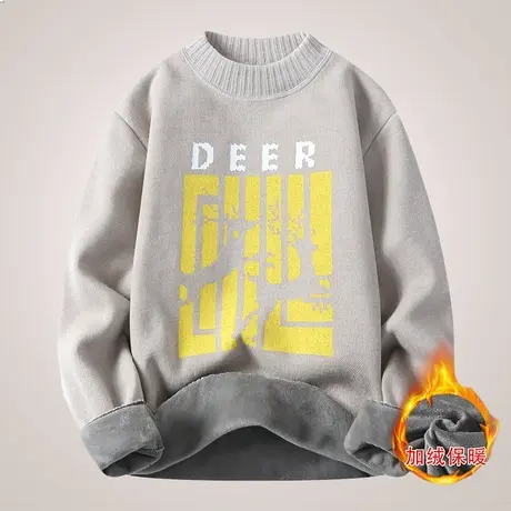 毛衣男秋冬季加绒加厚潮流韩版个性保暖上衣学生一体绒针织打底衫商品大图