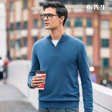 MrBu布先生男士长袖羊毛衫 秋冬新款纯色立领中年套头衫男BT11618商品大图