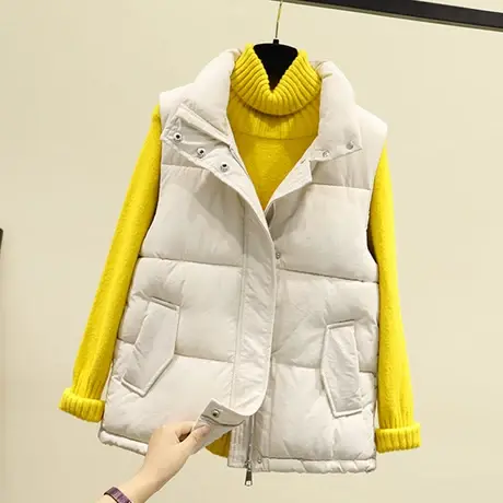 羽绒棉马甲女士短款2023秋冬季新款韩版宽松外穿背心坎肩马夹外套商品大图