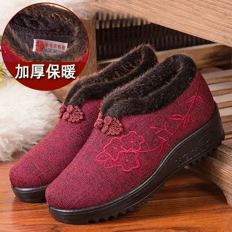 冬季老北京布鞋女老人棉鞋保暖加绒中老年妈妈鞋防滑软底奶奶棉鞋商品大图