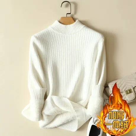 一体绒半高领毛衣女2022年新款加绒加厚打底衫女秋冬内搭针织上衣图片