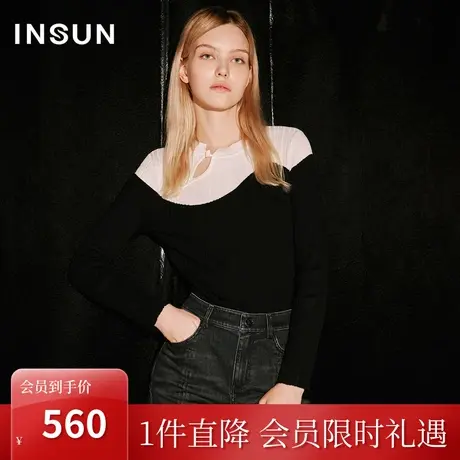 [国风系列]恩裳COVER2023秋中式立领时髦撞色真丝天丝混纺针织衫商品大图