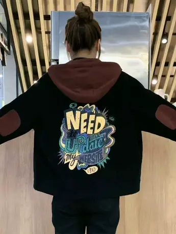 2023秋季新款后背涂鸦印花宽松休闲百搭连帽牛仔外套上衣女ins潮商品大图