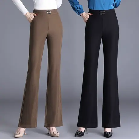 咖色微喇裤女秋季新款高腰显瘦黑色阔腿喇叭裤子宽松鱼尾休闲长裤图片