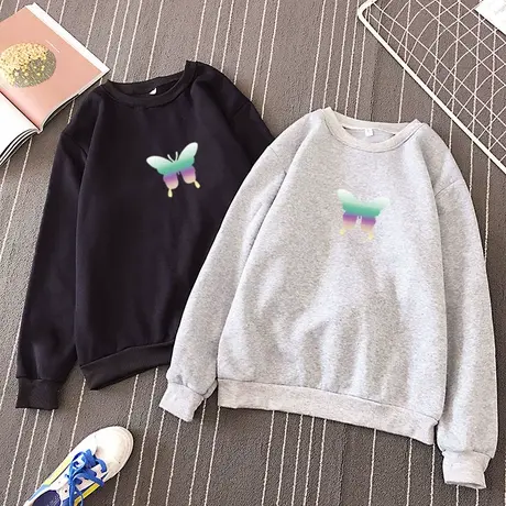 2023春秋新款韩版宽松加绒加厚套头卫衣女潮连帽卡通外套上衣薄款商品大图