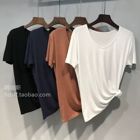 纯色垂感显瘦莫代尔T恤春夏基础款简约百搭圆领短袖打底衫女商品大图