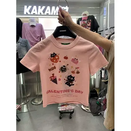 十三行女装新款2023个性气质修身短款字母印花设计感韩版T恤短袖商品大图