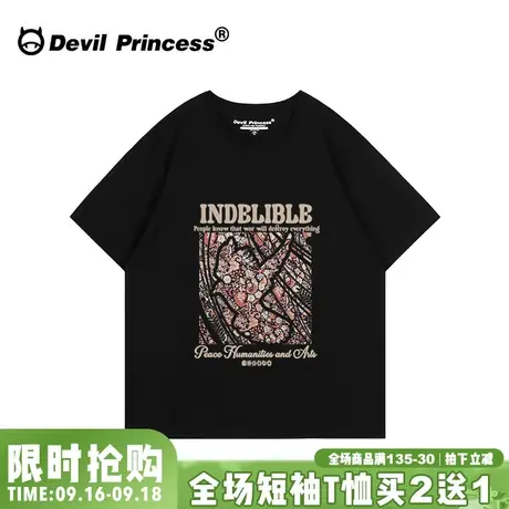 vintage港风古着感黑色正肩短袖t恤女宽松正肩显瘦ins风半袖上衣图片