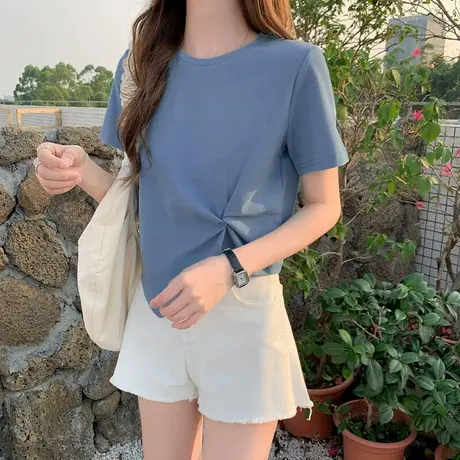 不规则短款t恤女2023年夏季新款宽松薄款小众设计感上衣短袖ins潮商品大图