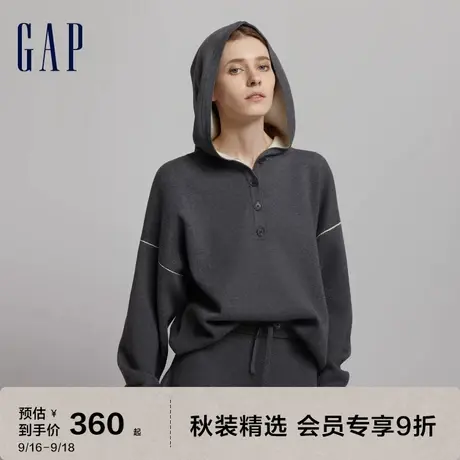Gap女装秋冬新款半开襟双面针织连帽衫883750慵懒风落肩休闲毛衣图片