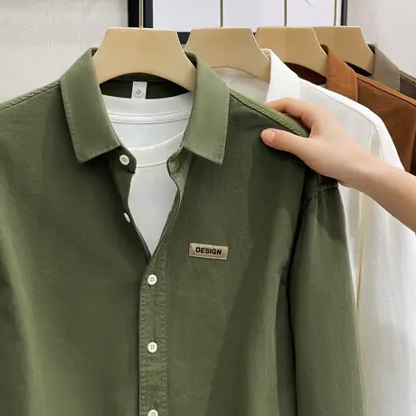 2023新款春秋季长袖衬衫男简约日系工装纯棉男生潮流休闲外穿衬衣商品大图