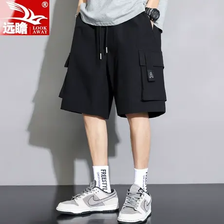 男士冰丝短裤2023新款运动外穿潮牌休闲黑色男款工装沙滩5分裤子商品大图