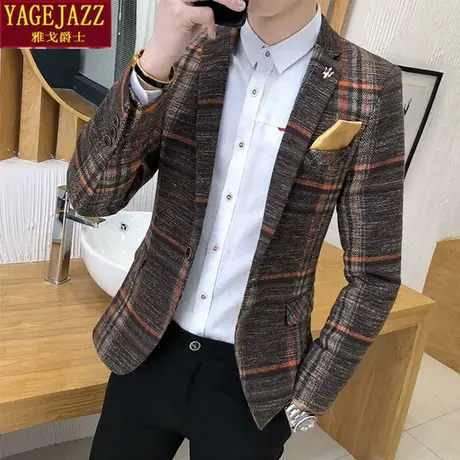 2021新品秋冬男士西服立领小西装韩版修身休闲男装夹克加厚外套潮商品大图