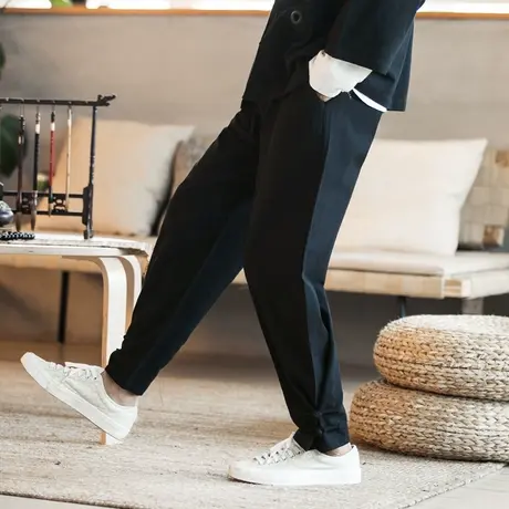 春秋男士中国风休闲裤盘扣宽松古风裤子青年男装收口束脚复古长裤商品大图