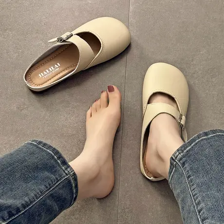 包头拖鞋女外穿2023年春季新款时尚韩版平底半拖鞋百搭网红穆勒拖商品大图