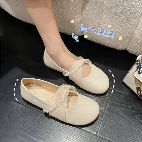 晚晚风温柔单鞋平底配裙子仙女鞋2023夏新款复古珍珠法式一脚蹬鞋商品大图