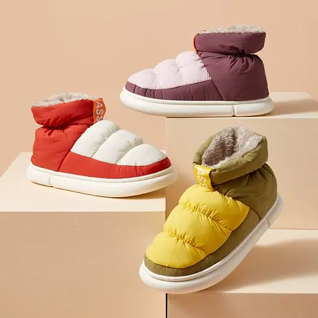 厚底棉拖鞋女冬季包跟居家室内羽绒布防水情侣加厚毛绒保暖棉鞋男商品大图