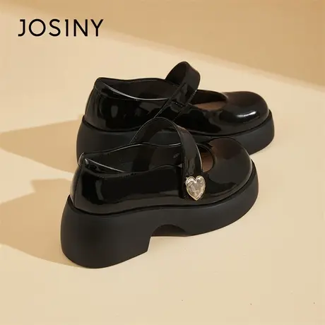 Josiny/卓诗尼乐福鞋女2024新款平底一脚蹬黑色小皮鞋英伦风单鞋图片