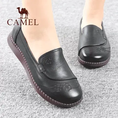 Camel/骆驼女鞋春季款头层牛皮平底中口套脚舒适真单休闲妈妈鞋子图片