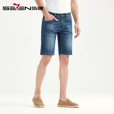 【清仓】柒牌男装短裤夏季薄款竹纤维短款牛仔裤休闲青年弹力裤子图片