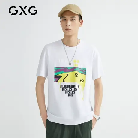 【新款】GXG男装 夏季白色短袖T恤男印花圆领套头潮GB144311C商品大图