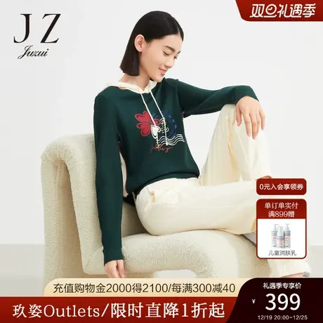 商场同款JZ玖姿森林绿针织衫女装2022秋季新款印花上衣JWBQ31029商品大图