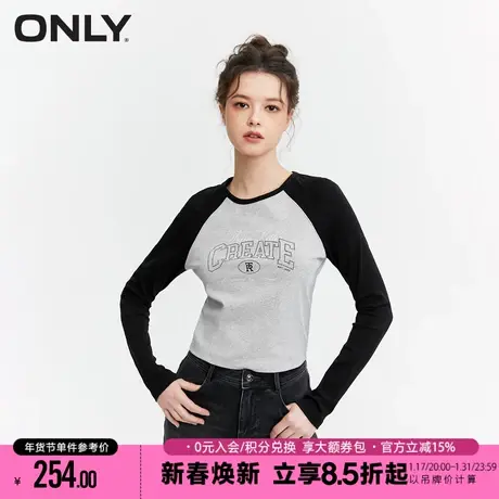 ONLY夏季时尚休闲美式撞色插肩袖长袖T恤女|124102008商品大图